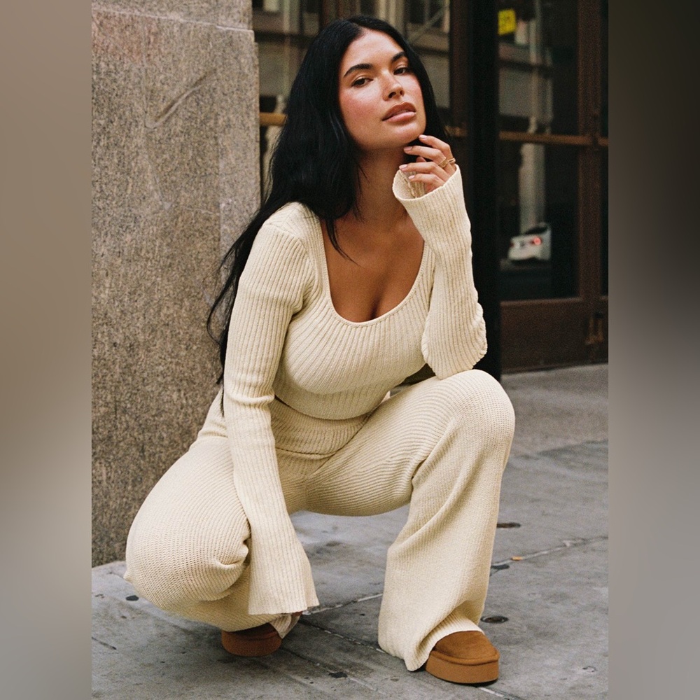 2 Piece Set - Princess Polly Lamarca Knit Set Beige Size 6 2-Piece Bellbottoms